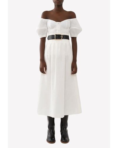 Chloé High-Waist Pleated Midi Skirt - White