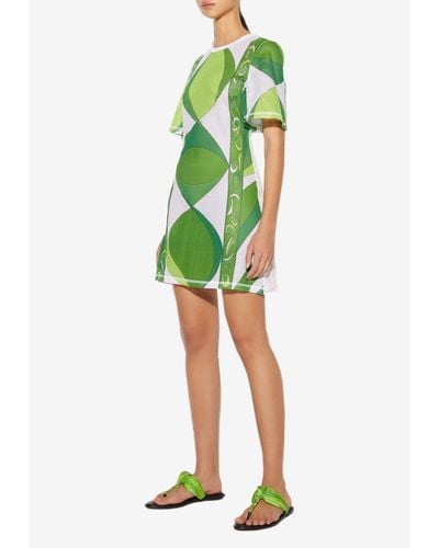 Emilio Pucci Pesci Print Mesh Mini Dress - Green