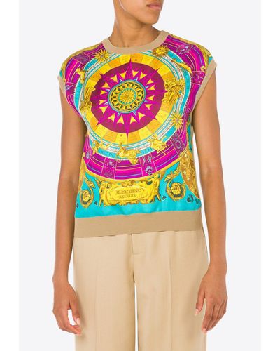 Moschino Patterned-Panel Sleeveless Top - Blue
