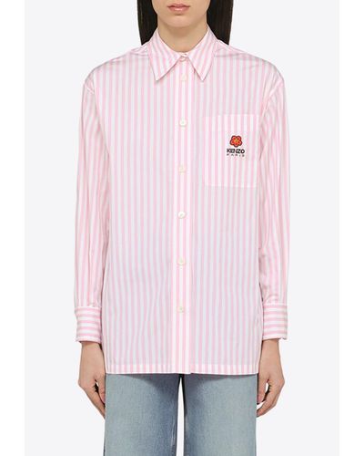 KENZO Logo Patch Striped Shirt - Pink