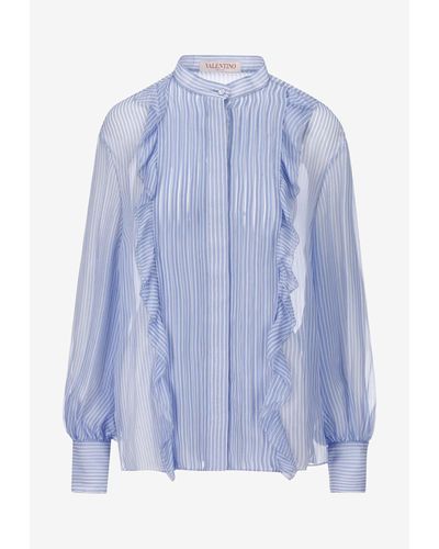 Valentino Stripe Chiffon Long-sleeved Shirt - Blue