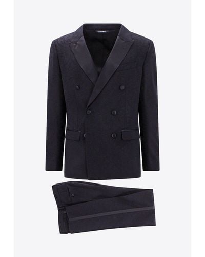 Dolce & Gabbana Wool Jacquard Double-Breasted Suit - Blue