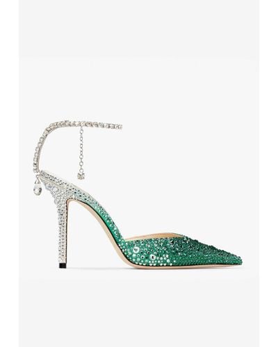 Jimmy Choo Saeda 100 Crystal-Embellished Court Shoes - Green