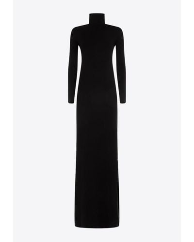 Saint Laurent Turtleneck Wool Maxi Dress - Black