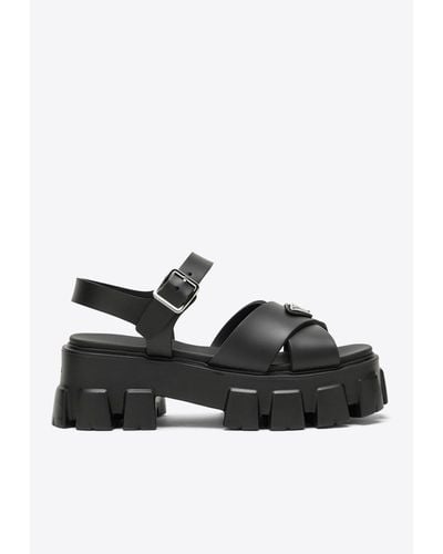 Prada Monolith Platform Sandals - Black