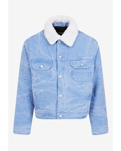 Acne Studios Marble-Effect Shearling Jacket - Blue