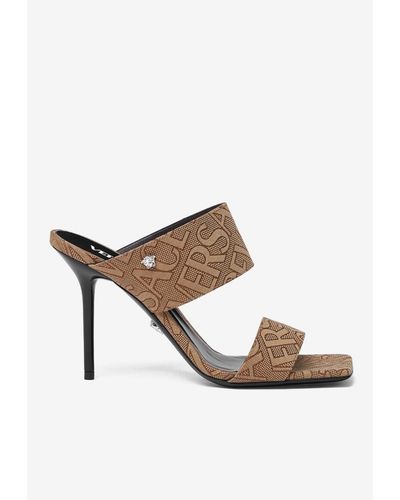 Versace 95 All-Over Logo Mules - Brown