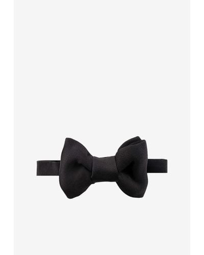 Tom Ford Silk Bow Tie With Logo Strap - Black
