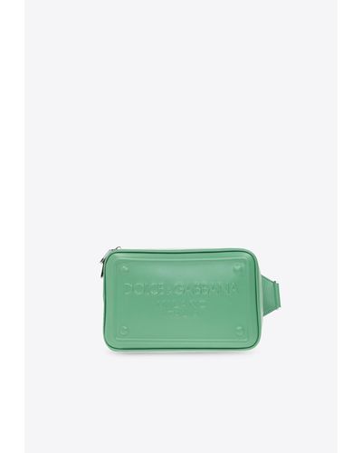 Dolce & Gabbana Logo Embossed Leather Belt Bag - Green