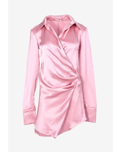aaizél Draped Mini Satin Shirt Dress - Pink