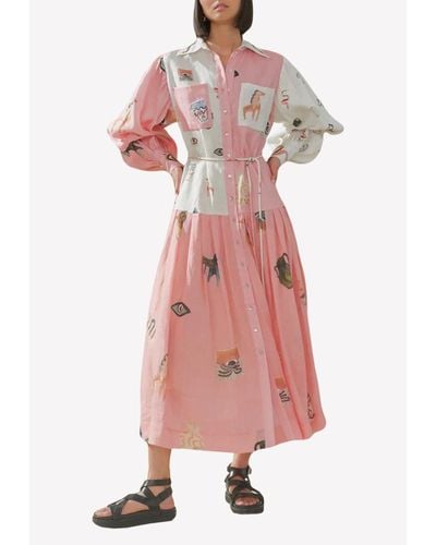 ALÉMAIS Cleo Patchwork Shirt Dress - Pink