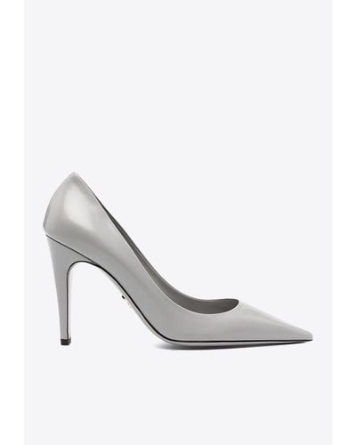 Prada 100 Leather Pointed Pumps - White