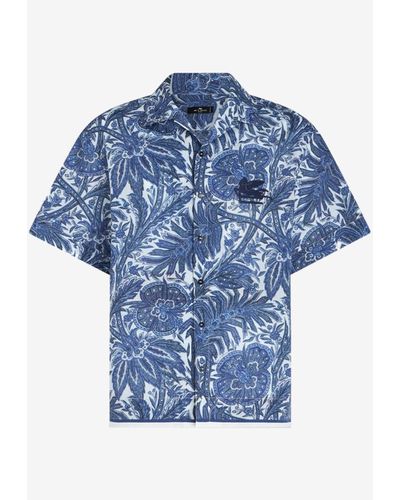Etro Floral Print Short-Sleeved Shirt - Blue