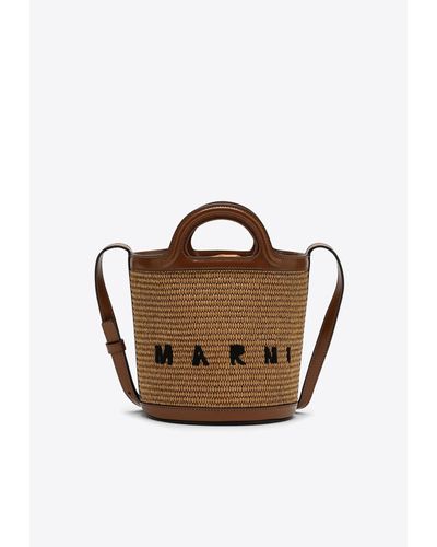 Marni Tropicalia Leather And Raffia Bucket Bag - Brown