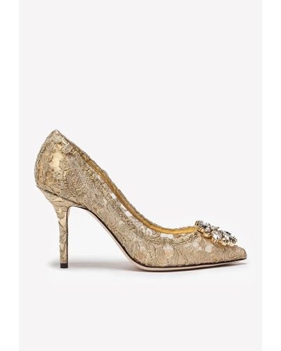 Dolce & Gabbana Bellucci 90 Lace Pumps With Brooch Detail - Metallic