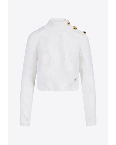 Prada Rib Knit Turtleneck Cropped Sweater - White
