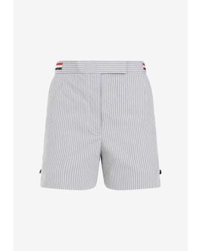 Thom Browne Striped Seersucker Mini Shorts - Gray