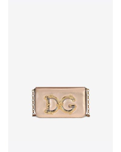 Dolce & Gabbana Dg Girls Nappa Mordore Leather Chain Clutch - Metallic