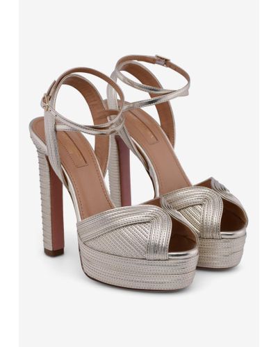 Aquazzura Leather Caprice Plateau 130 LamÃ© Platform Sandals in Gold (Metallic) | Lyst