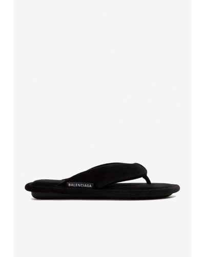 Balenciaga Soft Velvet Thong Sandals - Black