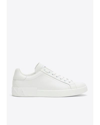 Dolce & Gabbana Portofino Logo-embossed Leather Low-top Sneakers - White