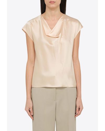 Vince Cowl-Collar Short-Sleeved Top - Natural