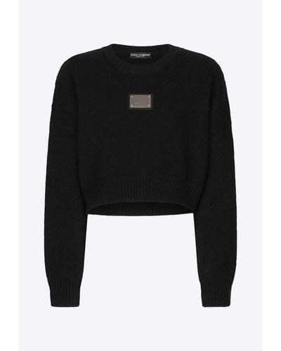 Dolce & Gabbana Logo Plate Knitted Cashmere Sweater - Black