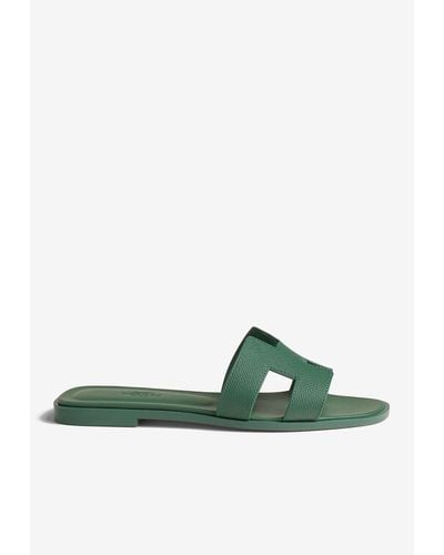 Hermès Oran H Cut-out Sandals In Epsom Leather - Green