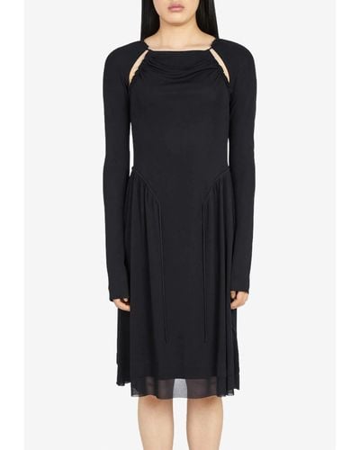 Ferragamo Long-Sleeved Drawstring Dress - Black