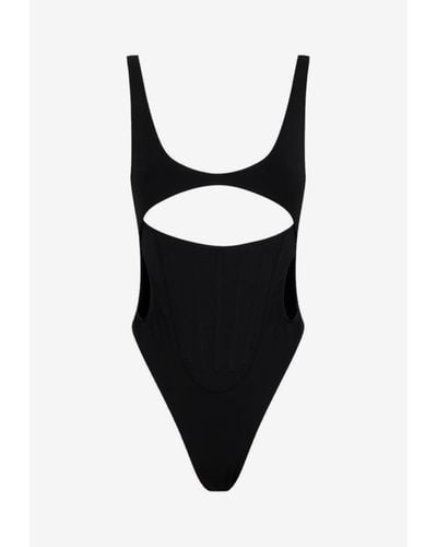 Mugler Front Cut-Out One-Piece Swimsuit - Black
