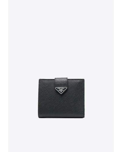Prada Triangle Logo Bi-Fold Leather Wallet - White