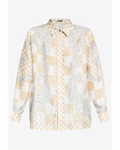 Versace Checkerboard Silk Shirt - Natural