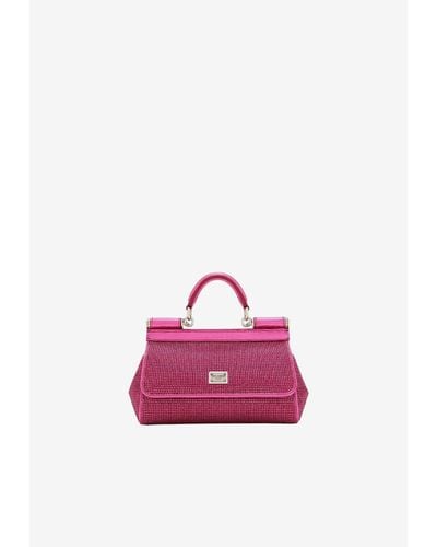 Dolce & Gabbana Small Sicily Rhinestone Embellished Top Handle Bag - Pink