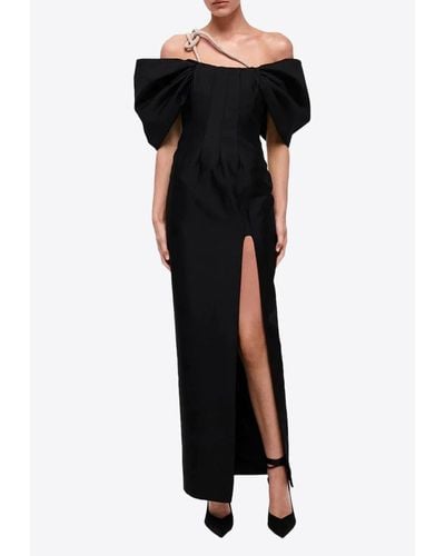 Rachel Gilbert Lexie Off-shoulder Gown With Crystal Embellishment - Black
