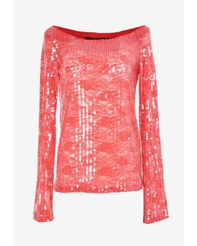 ROTATE BIRGER CHRISTENSEN Sequined Lace Top - Red
