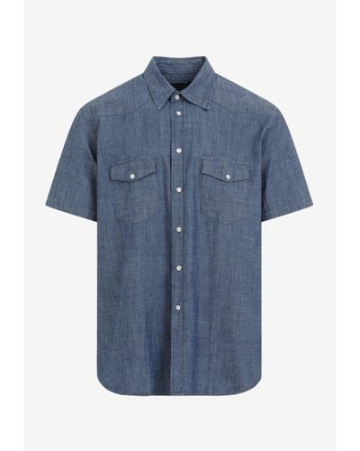 Universal Works Western Garage Short-Sleeved Shirt - Blue