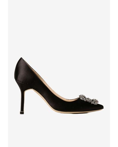 Manolo Blahnik Hangisi 90 Satin Court Shoes With Fmc Crystal Buckle - Black