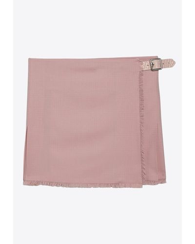 Burberry Fringed Mini Wool Wrap Skirt - Pink
