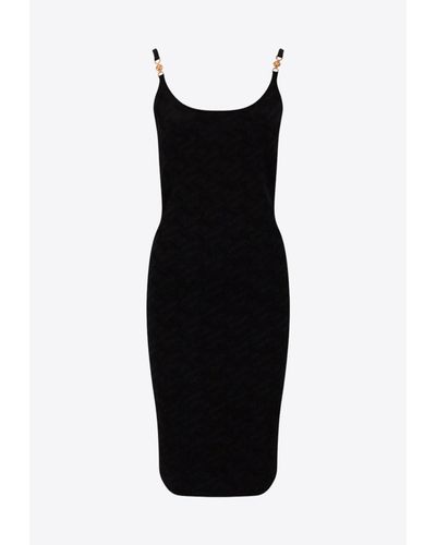 Versace La Greca Knitted Knee-Length Dress - Black