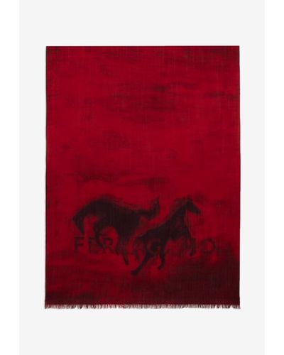Ferragamo Mustang Print Wool Stole - Red