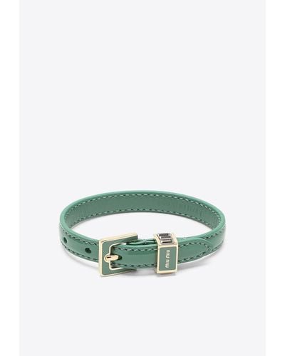 Miu Miu Logo Detail Leather Bracelet - Green