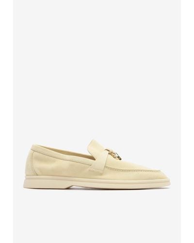 Loro Piana Summer Charms Walk Suede Loafers - Natural
