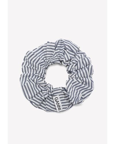 Ganni Striped Scrunchie - Gray