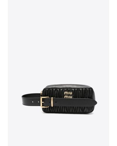 Miu Miu Logo Quilted Leather Pouch Bag - Black