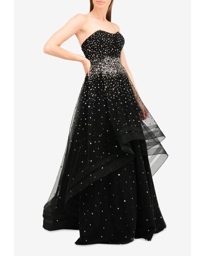 Sachin & Babi Embellished Strapless Layered Gown - Black