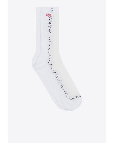 Marni Logo Mid-Calf Socks - White