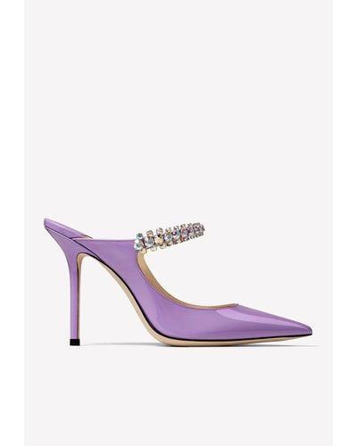 Jimmy Choo Bing 100 Patent Leather Mules With Crystal Strap - Pink