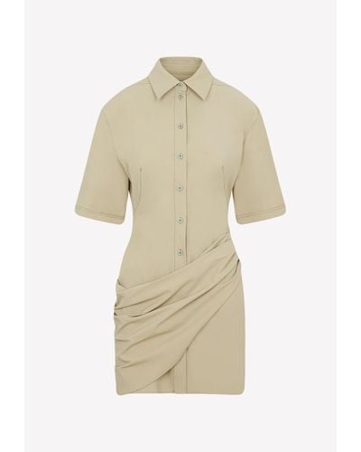 Jacquemus La Robe Camisa Draped Mini Shirt Dress - Natural