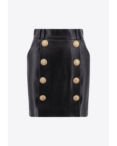 Balmain Buttoned Leather Mini Skirt - Black