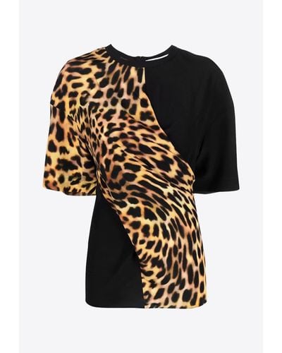 Stella McCartney Cheetah Print Paneled T-Shirt - Black